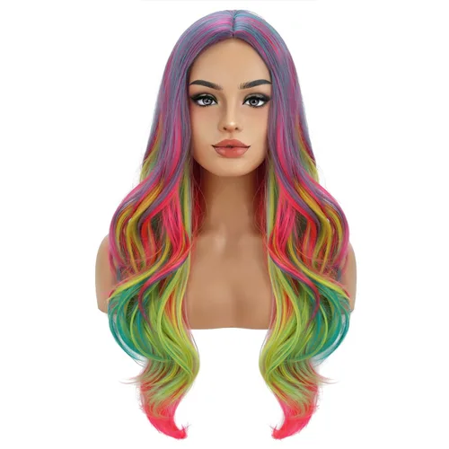 Vista 6 de RightOn Peluca negra larga ondulada negra para mujer, peluca ondulada negra para mujer, cosplay, fiesta, diario, red de pelo incluye Negro