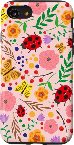 Vista 18 de iPhone 16 Cute Ladybugs Flowers Pink Pattern Bouquet Lover Cell Phone Case