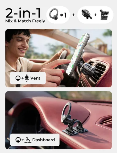 Vista 2 de LISEN - Soporte magnético de teléfono para automóvil, imanes fuertes, soportes magnéticos para teléfono para tu automóvil, 2 en 1, para salpicadero