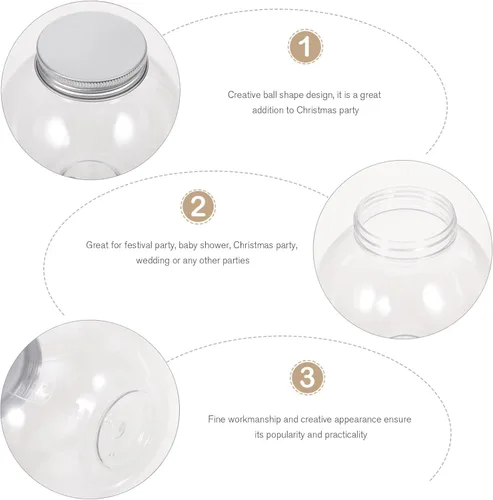 Vista 2 de MAGICLULU Tarro de plástico esférico para caramelos, 5 unidades, con forma de globo, botella redonda transparente para almacenamiento de aperitivos