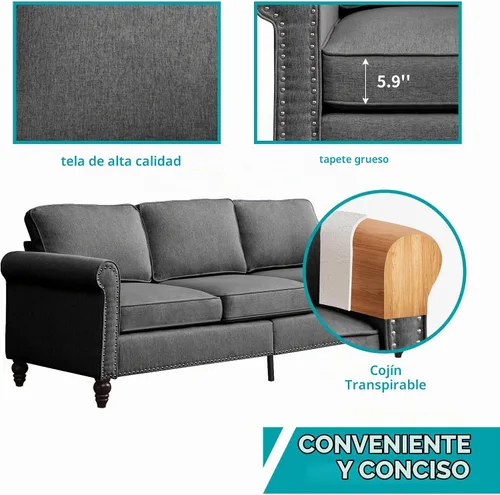 Vista 5 de BALUS Juego de sofás y sofá biplaza para sala de estar, sofás para sala de estar con patas de sofá de madera, juegos de sofá y sofá biplaza con Gris