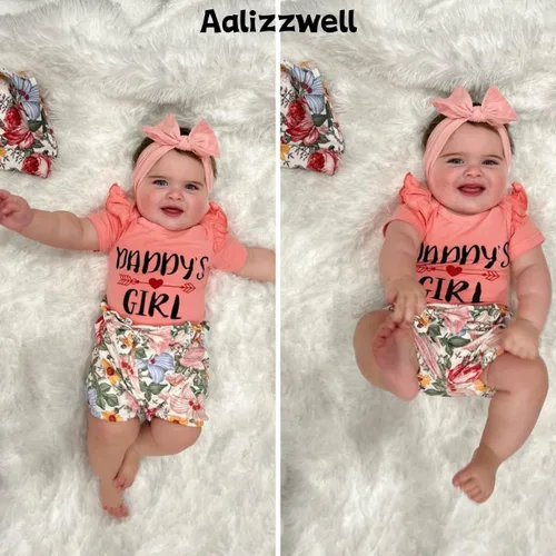 Vista 3 de Aalizzwell Conjunto de pantalones cortos para bebé recién nacido para el verano