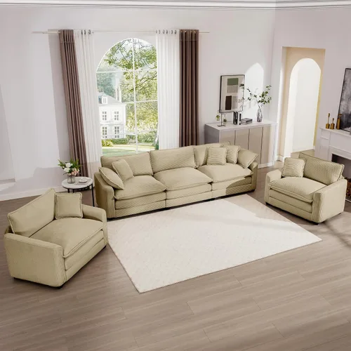 Vista 23 de mikibama Juego de sofá de lujo de 2 piezas, sofá de dos plazas y sillón, juego de sofás de pana moderna cómodos tipo nube para sala de estar