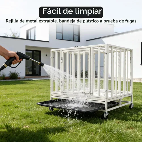 Vista 7 de Jaula de acero resistente de 24 pulgadas para perros con alta ansiedad, con cerraduras resistentes y bandeja extraíble, jaula para perros pequeños