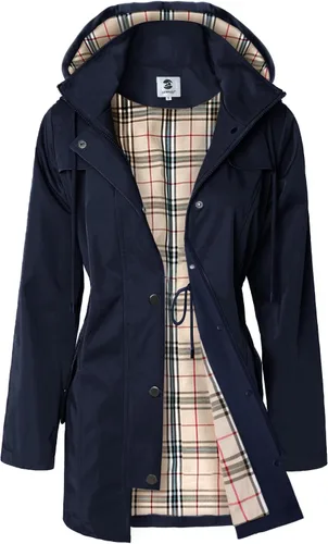 Vista 11 de SaphiRose Chaqueta larga con capucha para lluvia al aire libre para mujer, impermeable, rompevientos Algas Azul