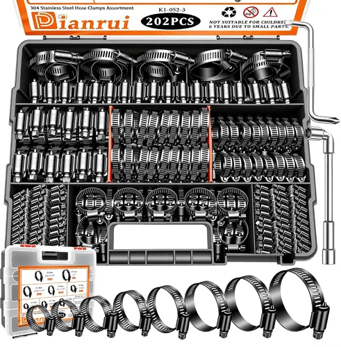 Vista 15 de Dianrui - Kit de surtido de 42 abrazaderas de manguera, abrazaderas de manguera de tornillo sin fin de acero inoxidable 304 de 1/4"–1-1/8" (6-29mm)