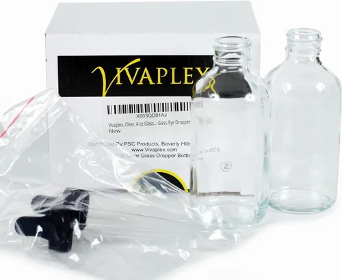 Vista 3 de Vivaplex, Botellas de vidrio transparentes de 4 onzas, con cuentagotas de vidrio - Paquete de 2