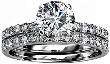 Vista 4 de Diamond Jewelry - Anillo de plata de ley 925 con moissanita creada en 3 quilates para mujer, anillo de compromiso de boda con acabado de oro rosa