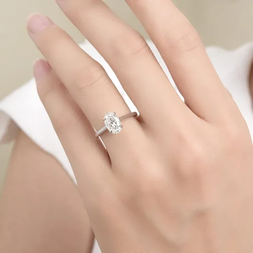 Vista 5 de DovEggs Center 2 carat 6x9mm G-H-I Color Oval Crushed Ice Cut Moissanite Lab Created Diamond Solitaire Engagement Rings for Women 14K Gold QUALITY