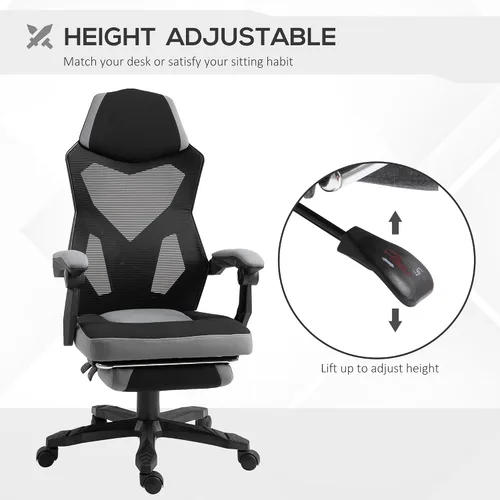 Vista 4 de Vinsetto Silla ergonómica de oficina en casa con respaldo alto de malla, reclinable, color gris