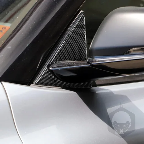 Vista 2 de Adhesivo de Fibra de Carbono Premium Real para Ventana de Coche, Pilar A, Panel Triangular, Anticolisión, Compatible con Toyota Supra GR A90 A91 MK5