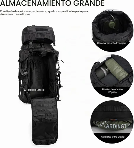 Vista 4 de Mardingtop 70L Mochila con armazón interno para caza, camping, senderismo; mochila con cubierta para la lluvia