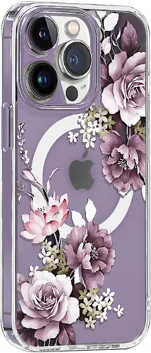Vista 6 de Funda magnética transparente para iPhone 13 [compatible con cargador MagSafe] Gardenia patrón de estampado floral delgado antiarañazos para mujeres