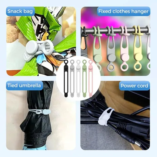 Vista 5 de Reusable Silicone Cable Organizer, Cord Holder Wire Ties for Bundling Charger Cables, Home Office Travel Gadgets (Green-5pc)