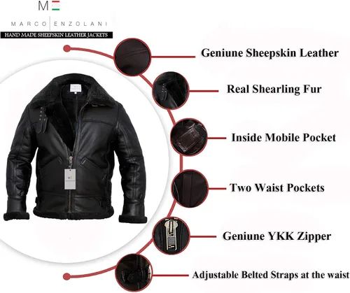 Vista 2 de Chaqueta bombardera B3 para hombre, aviador de oveja real, B3, bombardero de oveja, color negro, Negro