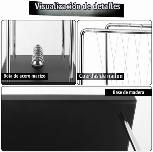 Vista 3 de LANIAKEA Newtons Cradle Balance Balls Newtons Cradle Pendulum con 7 bolas, base de madera negra, bola de equilibrio, oficina, hogar, decoración