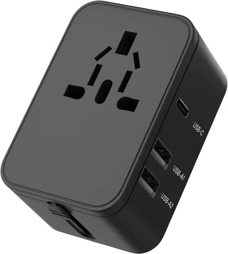 Vista 8 de Adaptador de enchufe de viaje con 2 USB A+1 USB C, adaptador de viaje universal todo en uno, convertidores de corriente, cargador de pared
