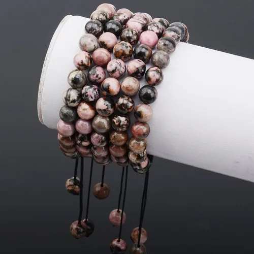 Vista 2 de Massive Beads - Pulsera de cuentas de cristales de macramé con poder curativo natural, unisex, ajustable, 516 pulgadas (8 mm)
