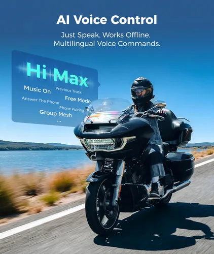 Vista 4 de ASMAX F1s - Auriculares Bluetooth para motocicleta con control de voz inteligente, sistemas de comunicación de casco de malla para 10 conductores