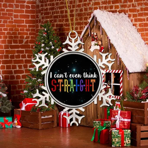 Vista 5 de I Can't Even Think Straight - Adornos colgantes decorativos pansexuales transgénero LGBTQ Gay arco iris de Navidad, adorno de copo de nieve