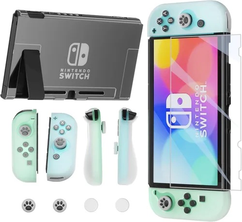 Vista 8 de Funda para Switch con funda ergonómica de TPU JoyCon, carcasa trasera de PC transparente para Nintendo Switch 2017, funda protectora