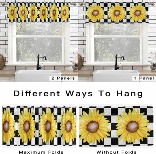 Vista 8 de Cenefas de girasol para ventanas de cocina, cenefa de cortina de granja, cortinas cortas de girasol de acuarela, cenefas con bolsillo para barra