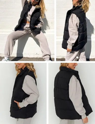 Vista 3 de Athlisan Chaleco acolchado con cremallera para mujer, cuello alto, sin mangas, acolchado