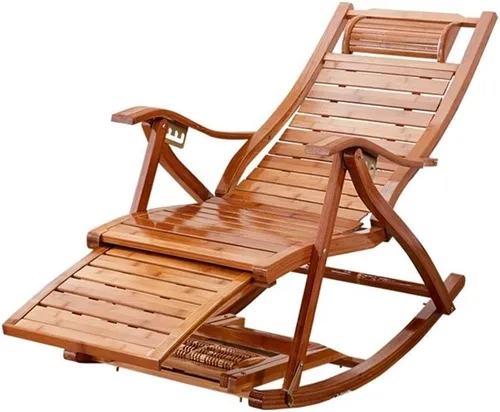 Vista 10 de Sillas reclinables de jardín, tumbonas ajustables con cojín mecedor, silla plegable de bambú para patio o playa, balcón, parque o campamento