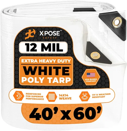 Vista 156 de Xpose Safety Lona protectora de polietileno plateado resistente de 5 x 7 pies - Funda protectora multiusos - Duradera, resistente al agua