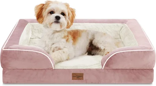 Vista 224 de Comfort Expression - Cama ortopédica para perros medianos, 28 x 19 pulgadas, cama impermeable y de apoyo de espuma con cojines removibles, sofá