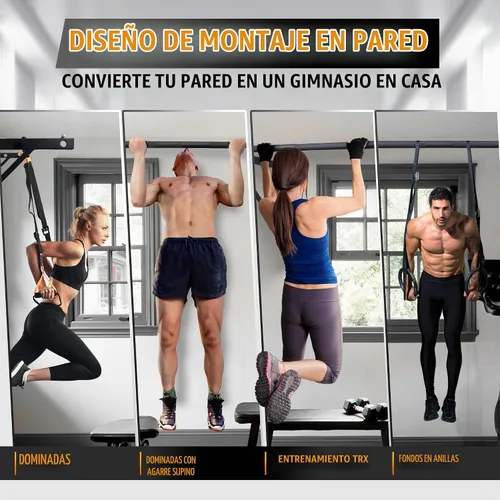 Vista 3 de Yes4All - Barra de dominadas resistente para montar en la pared – Agarre múltiple para dominadas / Barra de dominadas para montar en el techo A.