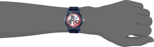 Vista 2 de Marvel Reloj analógico de cuarzo con correa de silicona para niños, Azul, Classic