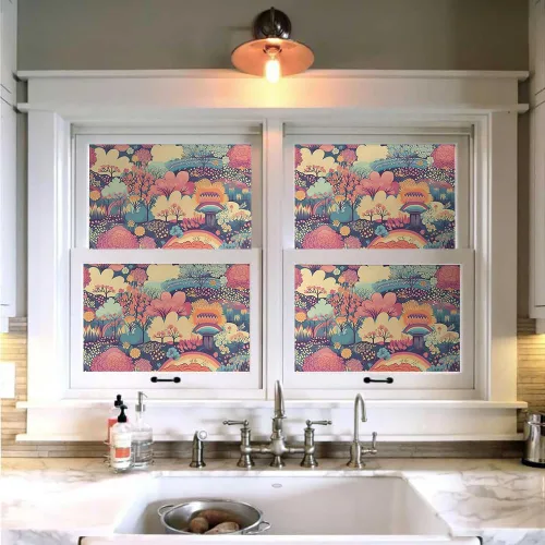 Vista 4 de MuralPeel Flores de Árbol Rosas Coloridas Fantásticas Arcoíris Maravilla de Fantasía Paisaje de Cuento de Hadas Papel Pintado de Despegar y Pegar