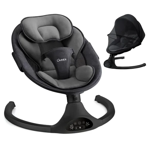 Vista 10 de LAREX Columpio de bebé eléctrico portátil para recién nacidos, niños pequeños, 5 velocidades de balanceo con control remoto, 10 melodías Negro