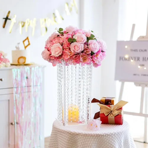 Vista 4 de Nuptio Centros de mesa de boda para mesas jarrones – 2 piezas de 15.7 pulgadas de alto jarrón de flores para decoración de mesas de fiesta, elegante