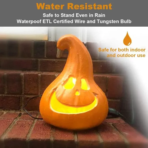 Vista 3 de iHomegarden Halloween Linterna de calabaza – Farol iluminado Jack O – Farol de calabaza preiluminado Forma de campana de 12 pulgadas.