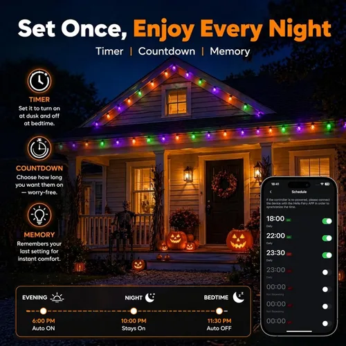 Vista 7 de Luces de cadena navideñas C9 inteligentes de 100 LED de 79 pies con control por aplicación, 105 modos, enchufables, luces de cadena de hadas