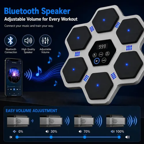 Vista 6 de Music Boxing Machine with Gloves for Adults & Kids,5 Button LCD Touch Control with One Button Mute & Rhythm Recognition,17.3'' Large Size Wall