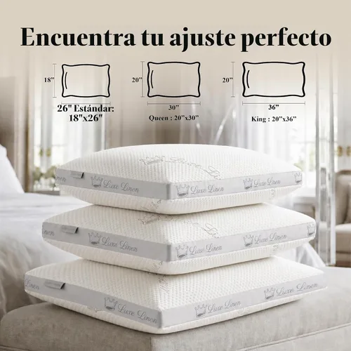 Vista 6 de Almohadas de Cama Queen de Algodón Orgánico, Almohadas de Espuma Viscoelástica Triturada, Almohada de Cama Ajustable para Dormir, 20"x30" Almohadas