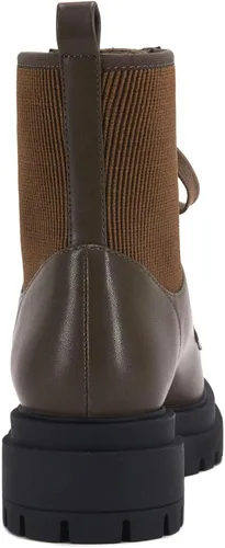 Vista 6 de VETASTE Botas de tobillo con cordones para mujer, puntera redonda, tacón bajo y grueso, botines de combate de invierno