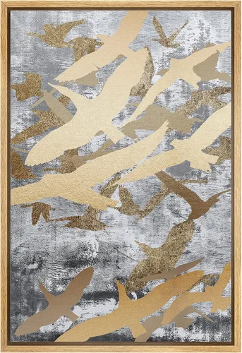 Vista 20 de NWT Impresión en lienzo enmarcado para pared, acuarela, grullas, pájaros volando, naturaleza salvaje, ilustraciones de arte moderno decorativo