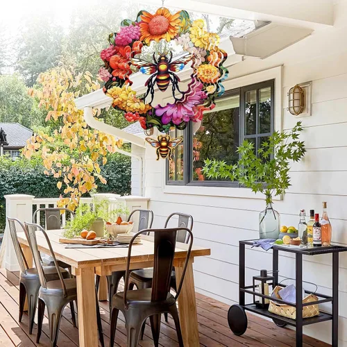 Vista 3 de Molinillos de viento de abeja para patio y jardín, 12 pulgadas de metal grande giratorio de viento colgante para mujeres/hombres, esculturas