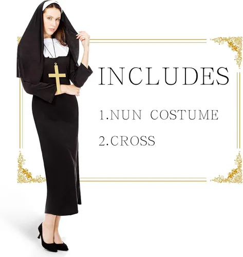 Vista 5 de HPMNS Nun Costume for Women - Nun Costume Set Classic Nun Costume Outfit Halloween Dress Up Party Role Play Costumes