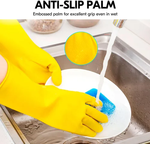 Vista 3 de Vgo... 1 par de guantes reutilizables para el hogar, guantes de goma para lavar platos, extragruesos, de mangas largas, para limpieza de cocina