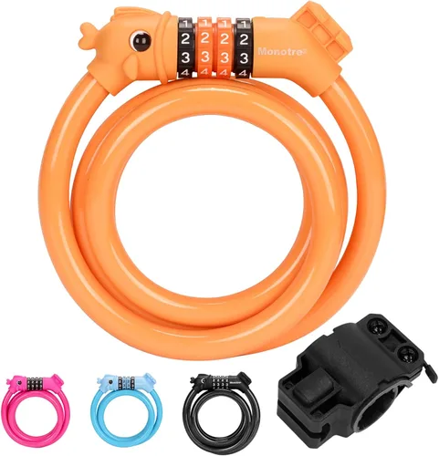 Vista 9 de Candado para bicicleta, 1.19 metros, combinación de 4 dígitos reseteable, contraseña, candado de cable antirrobo, lindos candados para bicicleta