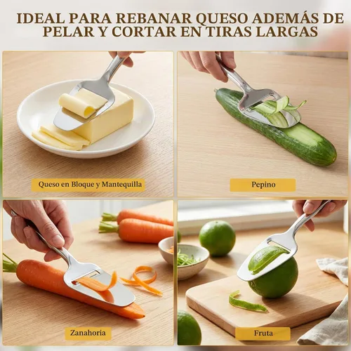 Vista 6 de TOPULORS Cortadora de queso de acero inoxidable de alta calidad, afeitadora antiadherente para rebanadas uniformes, espátula de mano para queso