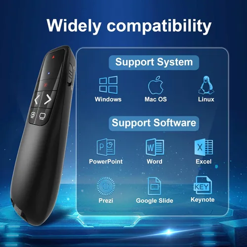 Vista 6 de (2 unidades) Clicker de Presentación Inalámbrico Control Remoto Presentador de PowerPoint: Clicker con Puntero Láser Rojo Control PPT de Largo