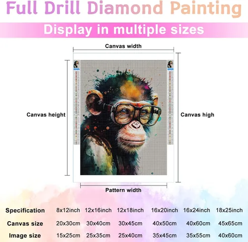 Vista 2 de Kits de pintura de diamantes 5D para adultos, kit de pintura de diamante redondo completo de mono, arte de taladro completo, perfecto