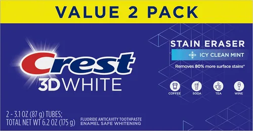 Vista 5 de Crest 3D White pasta dental blanqueadora de menta radiante, 2.7 oz (76g) - Paquete de 3