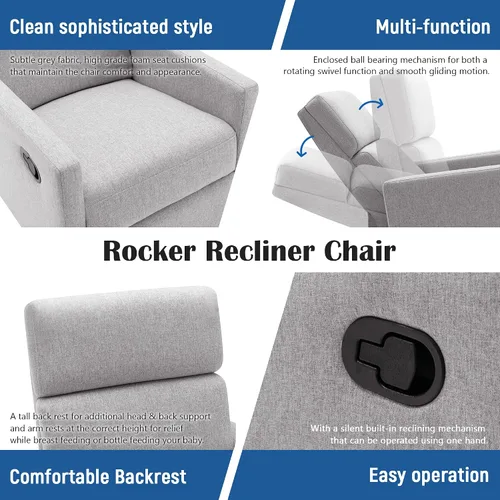 Vista 7 de LUMISOL Silla reclinable giratoria para adultos, silla deslizante giratoria para guardería, sofá individual reclinable manual, tapizada en lino